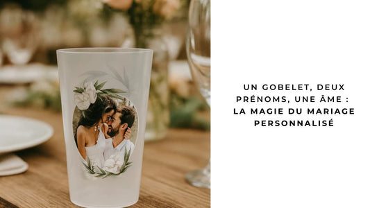 Gobelet personnalisé de mariage avec photo du couple, souvenir d’amour et d’union