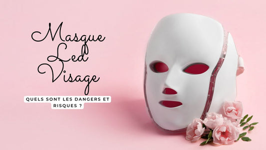 Masque LED pour le visage sur fond rose avec des fleurs – dangers et risques