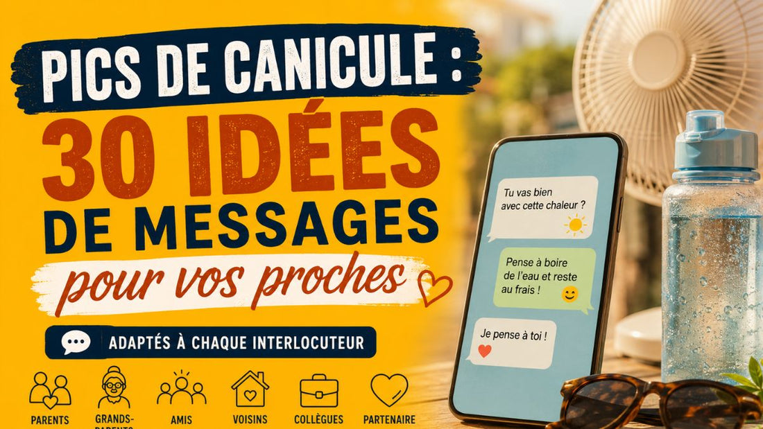 Illustration d’un téléphone avec des messages pour prendre des nouvelles de ses proches pendant un pic de canicule