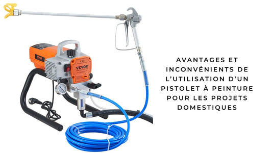 Pistolet à peinture Vevor avec tuyau bleu illustrant ses avantages et inconvénients pour les projets domestiques