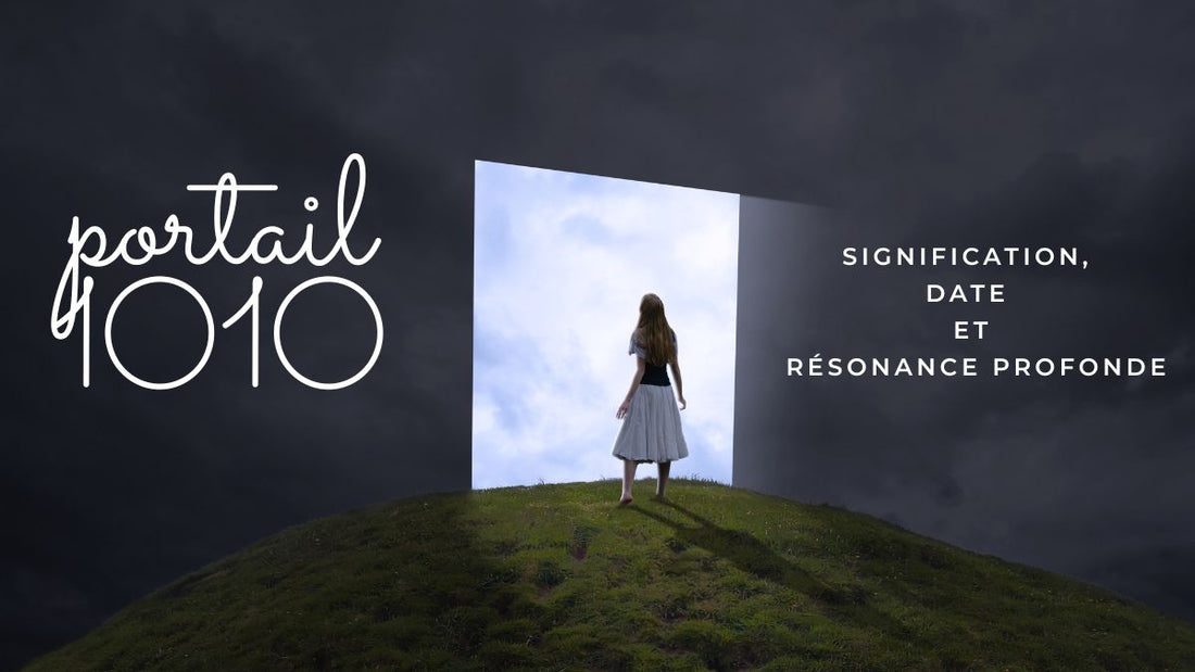 Femme devant un portail lumineux dans le ciel, symbolisant l’énergie spirituelle du 10:10